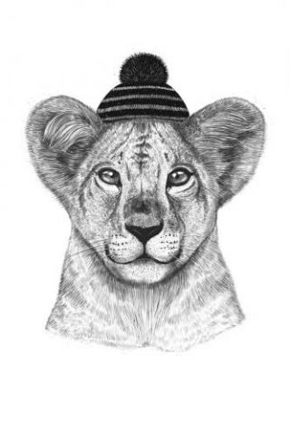 Kid Lion In Winter Hat