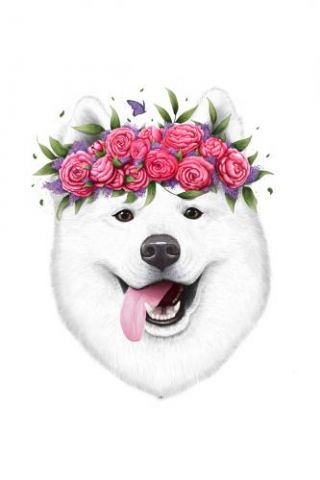 Samoyed With Flowers