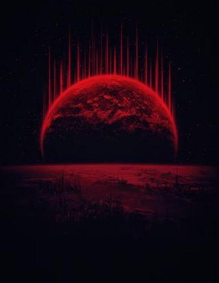 Lost Home! Colosal Future Sci-Fi Deep Space Scene In Diabolic Red