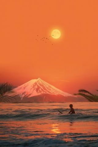 Dreamy surfing sunset collage