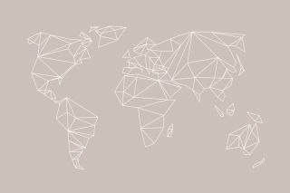 Geometrical World Map  Beige Greige Creme