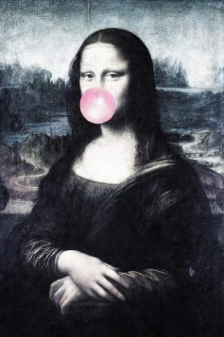 Mona Lisa Blowing Bubblegum Bubbles