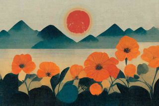 Orange flowers and mountains