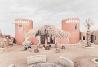 Pastel architecture in desert