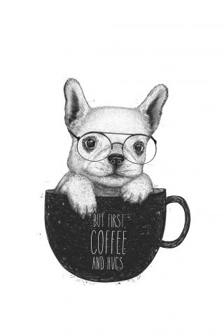 Pug with coffee