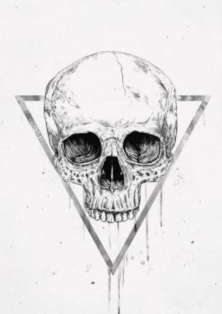Skull in triangle bw