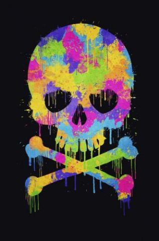 Abstract Trendy Graffiti Watercolor Skull 