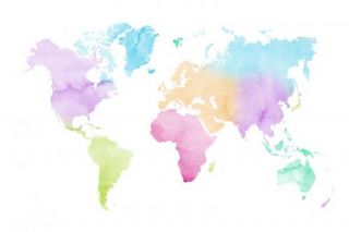 Watercolor World Map  Multicolored