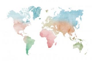 Watercolor World Map  Pastels